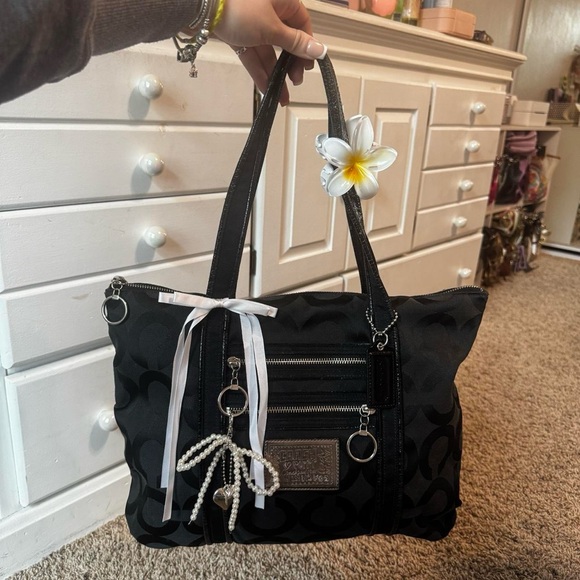 Y2K Black Coach Monogramed Tote